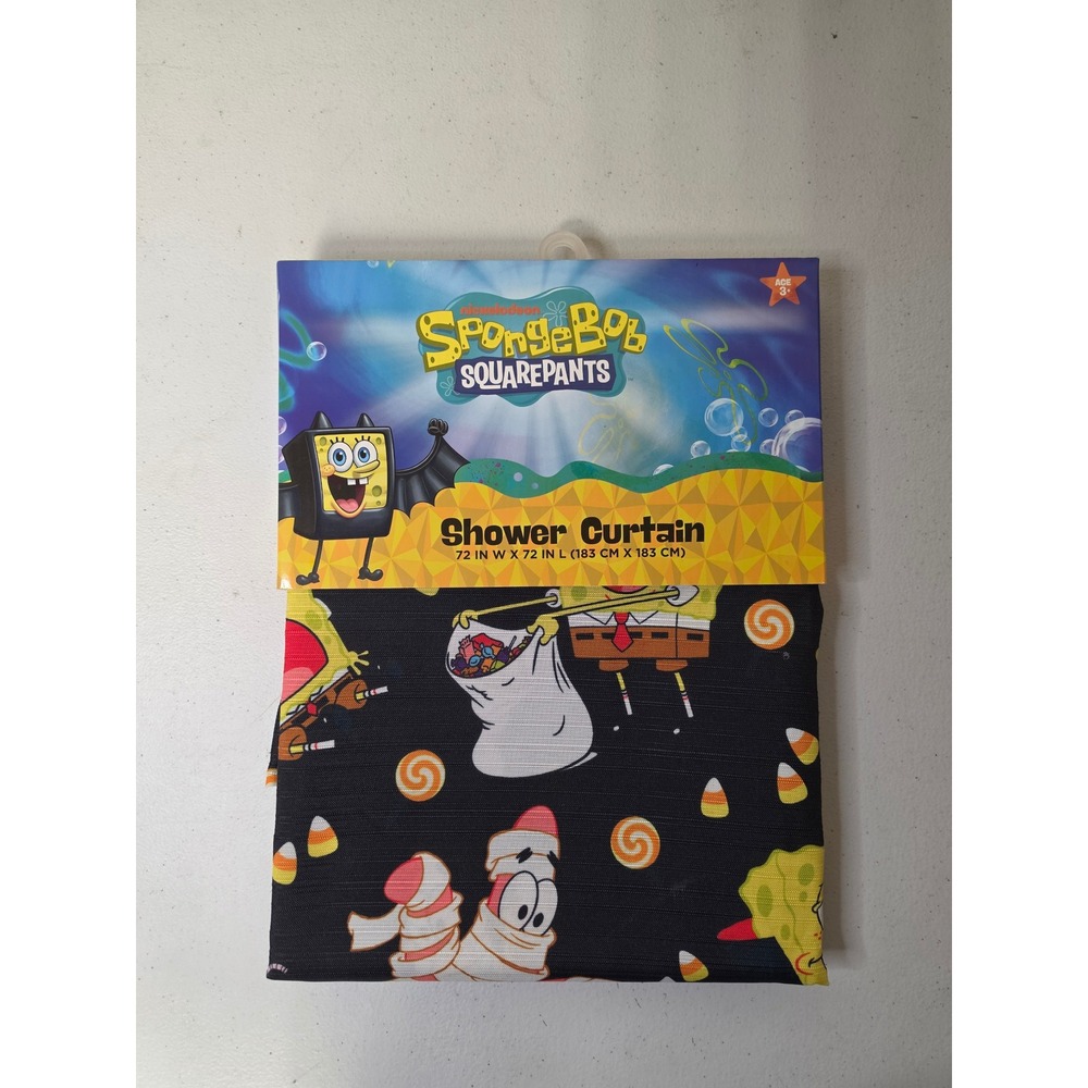 Nickelodeon SpongeBob SquarePants Halloween Fabric Shower Curtain 72x72 Black